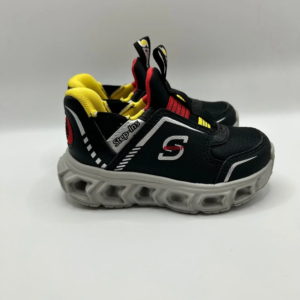 S Sport by Skechers Boys Step-ins Light Up Sneakers Black Red Yellow Size 6